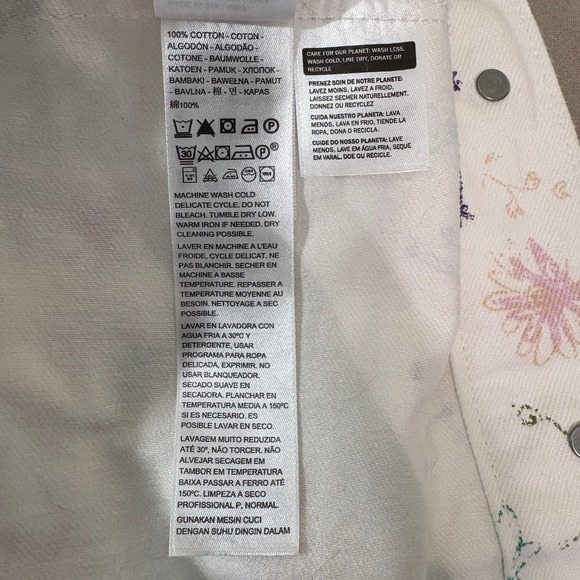 Levis Trucker Doodle Print Trucker Jacket Womens S White Floral Graphic Denim - Picture 6 of 10